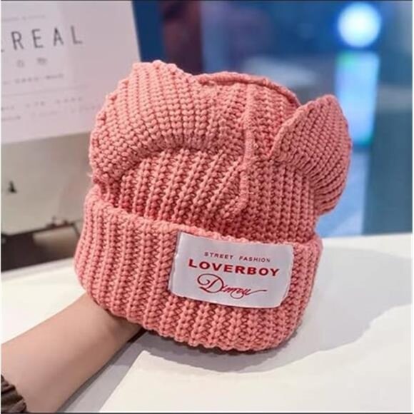 Cat Ear Hat Cute Beanie Hat Knit Wool Cap Warm Slouchy Crochet Hat main image 4
